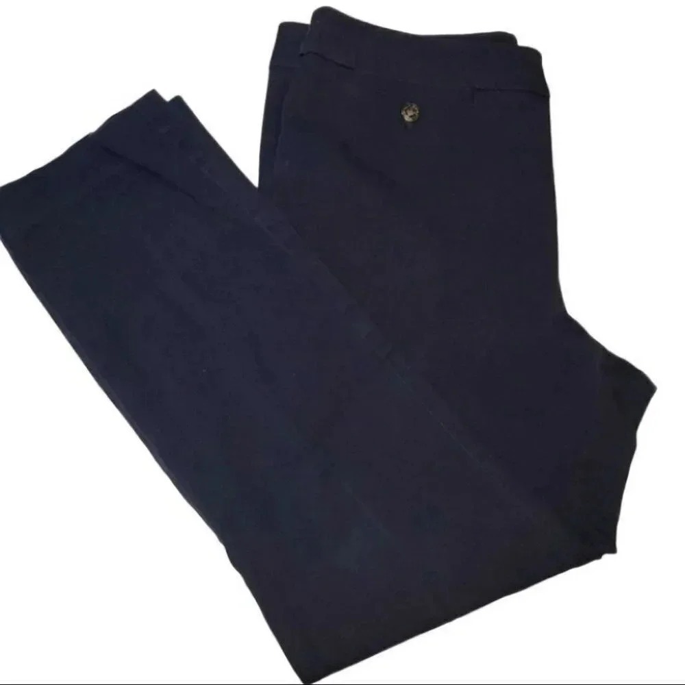 Charter Club Slim Leg Ankle Pants 10 Navy Blue Gold Button Stretch Trousers